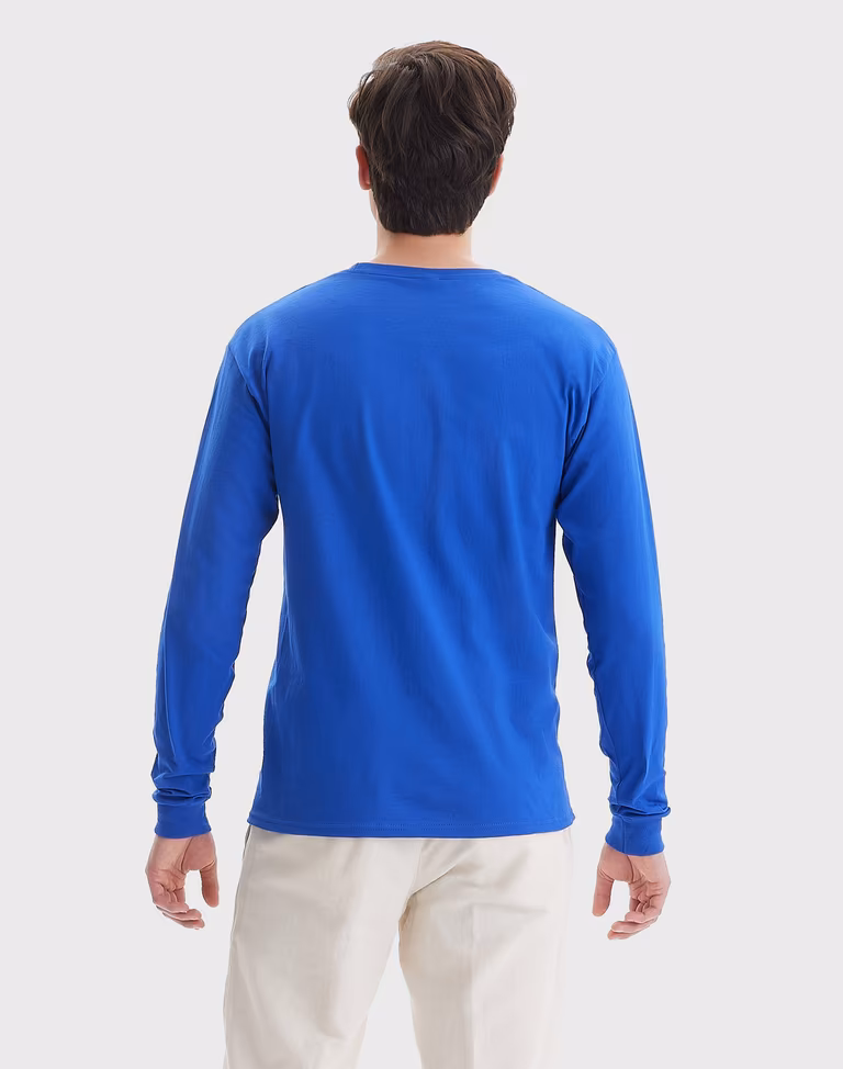Unisex Authentic Long Sleeve T-Shirt — Deep Royal, worn