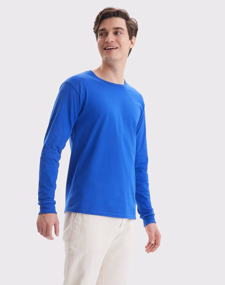 Unisex Authentic Long Sleeve T-Shirt — Deep Royal, worn