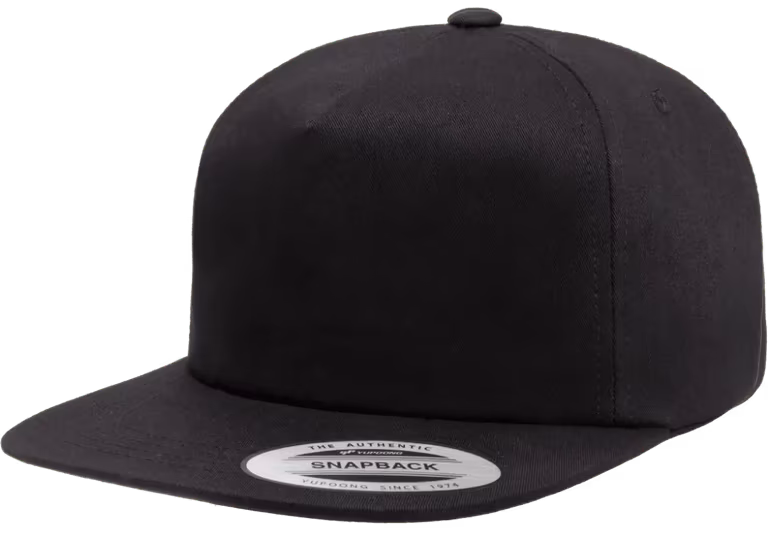 Lightly-Structured Five-Panel Snapback Cap — Black, side view