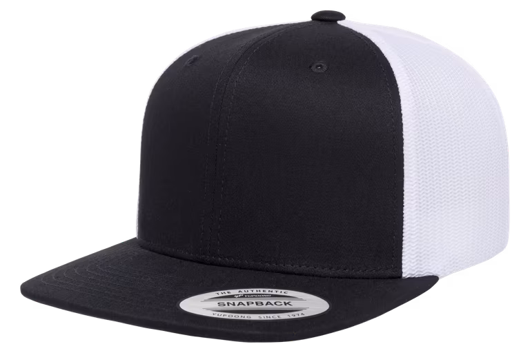 Retro High Profile Trucker Cap — Black / White, side view