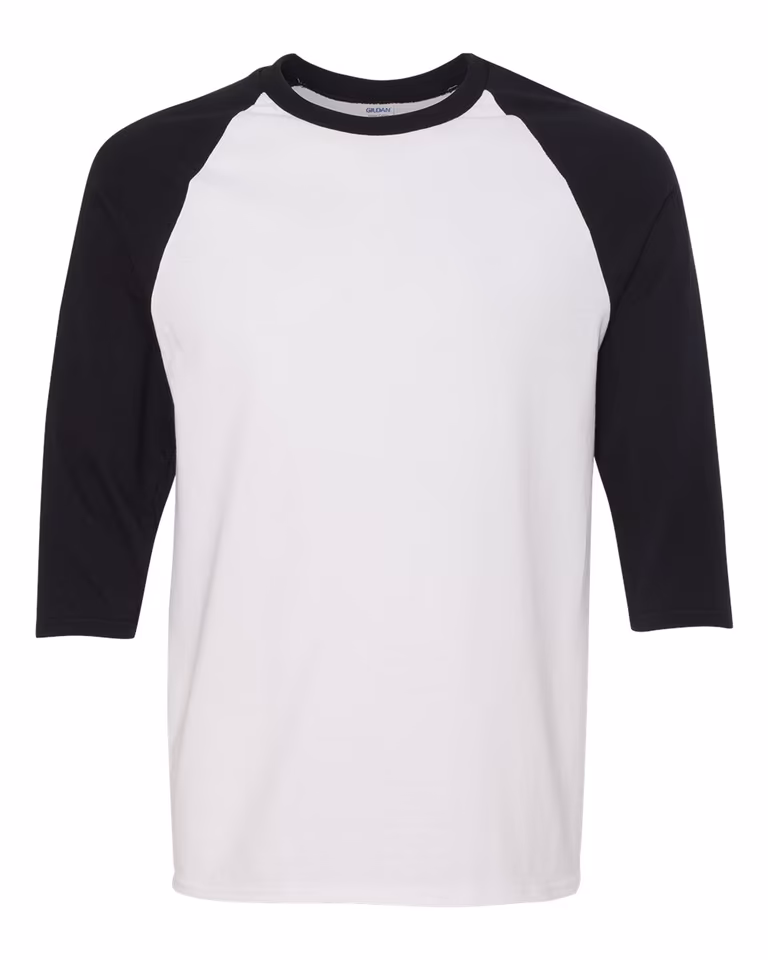 Unisex Heavy Cotton 3/4-Raglan Sleeve T-Shirt in White / Black — front