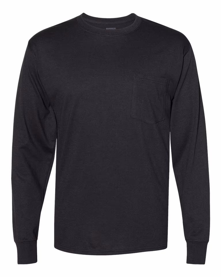 Workwear Long Sleeve Pocket Tee in Black — front