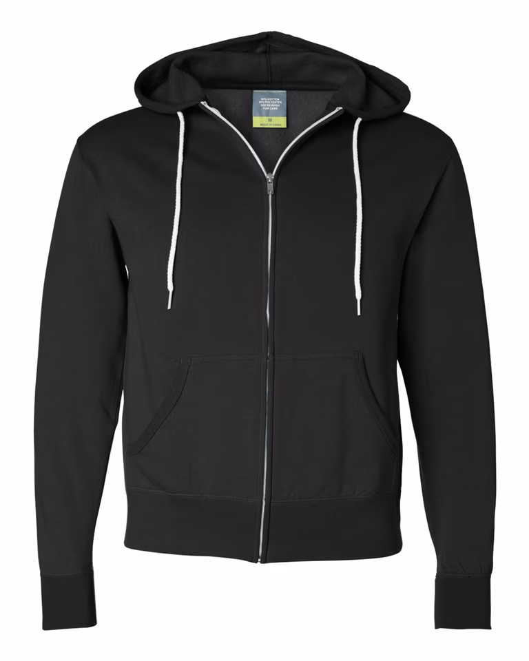 Unisex Lightweight Full-Zip Hoodie in Black — front