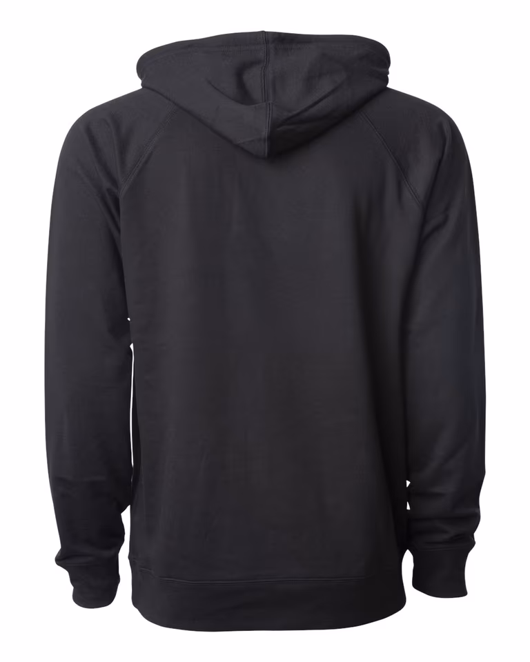 Unisex Lightweight Loopback Terry Hooded Pullover in Black — back