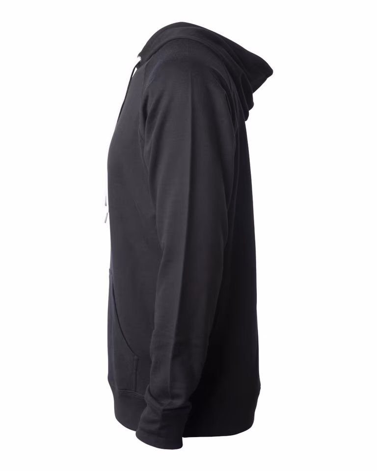 Unisex Lightweight Loopback Terry Hooded Pullover in Black — directside