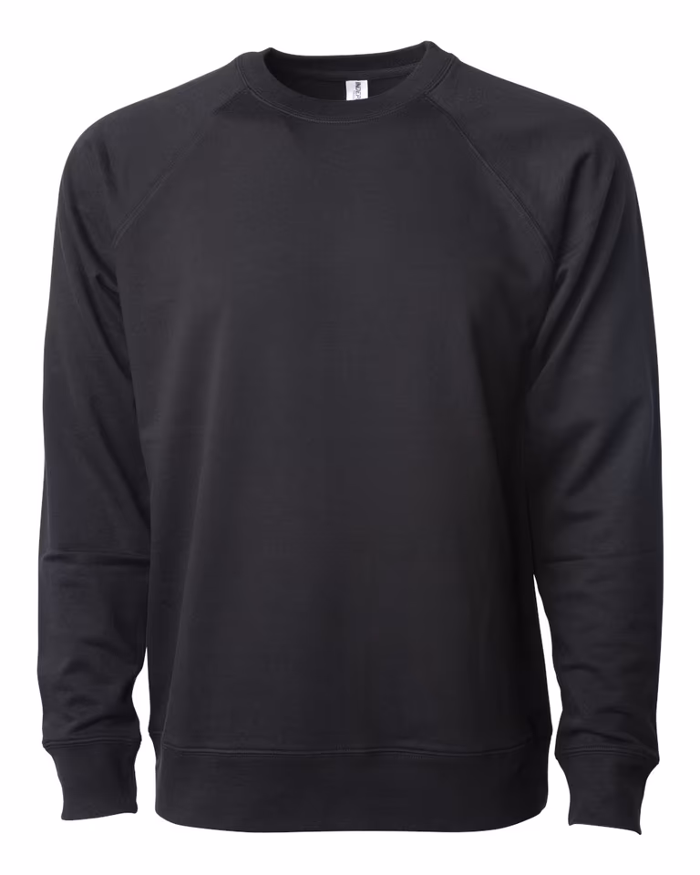 Unisex Lightweight Loopback Terry Crew in Black — front