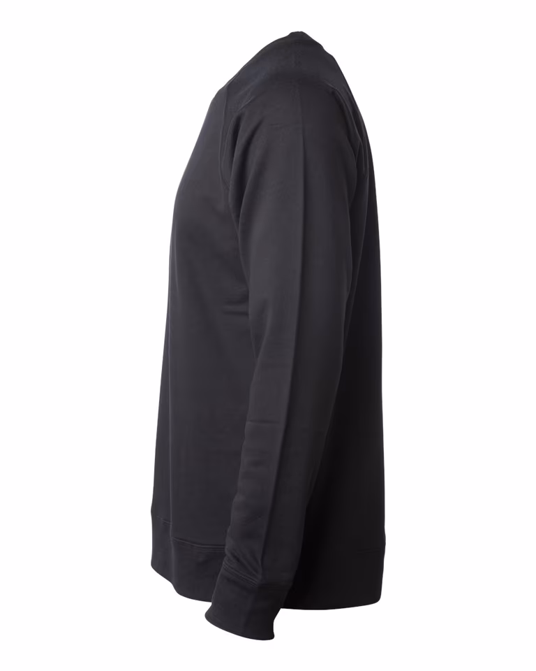 Unisex Lightweight Loopback Terry Crew in Black — directside