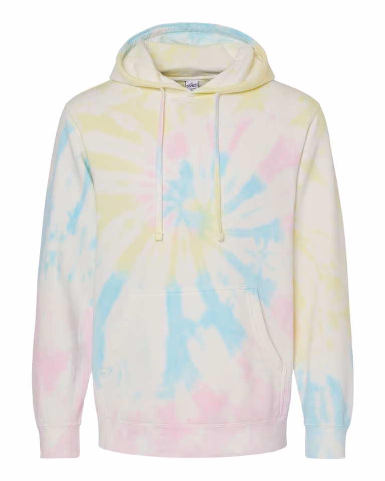 Unisex Midweight Tie-Dye Hoodie in Tie Dye Sunset Swirl — front