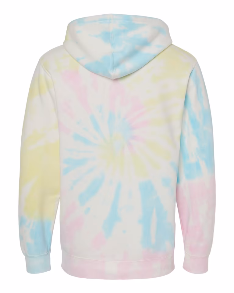 Unisex Midweight Tie-Dye Hoodie in Tie Dye Sunset Swirl — back
