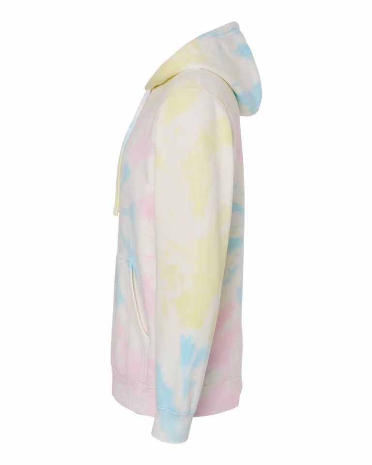 Unisex Midweight Tie-Dye Hoodie in Tie Dye Sunset Swirl — directside