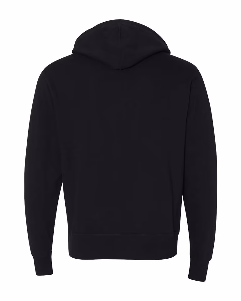 Unisex Heathered French Terry Full-Zip Hoodie in Black — back