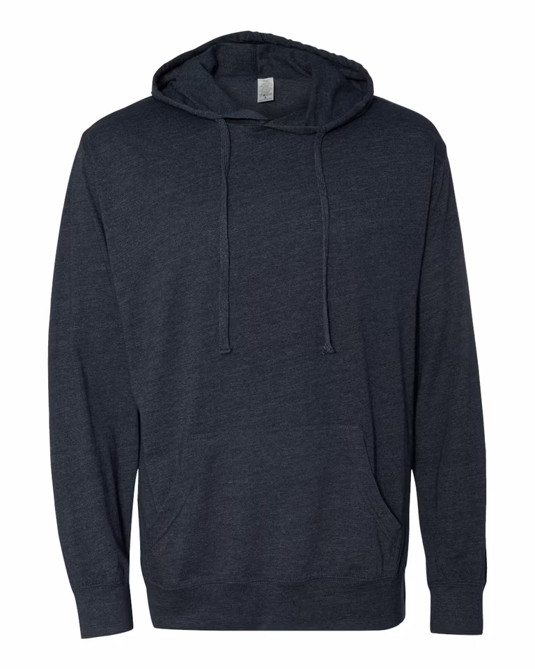 Unisex Lightweight Hooded Pullover T-Shirt in Classic Navy Heather — front