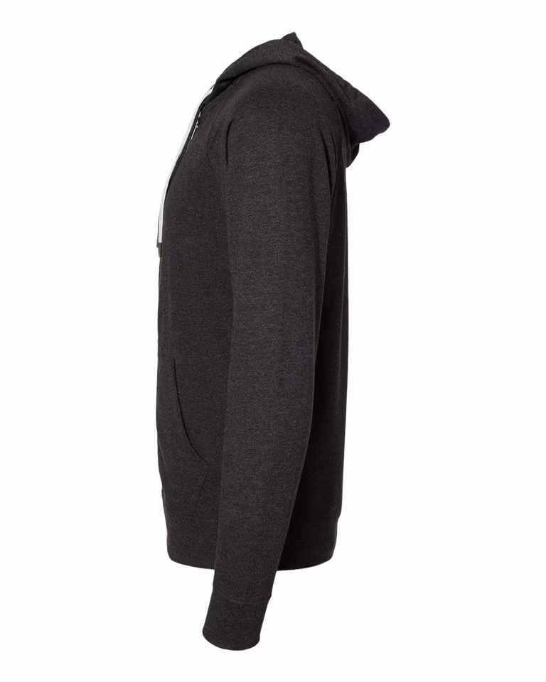 Unisex Lightweight Loopback Terry Zip Hoodie in Charcoal Heather — directside