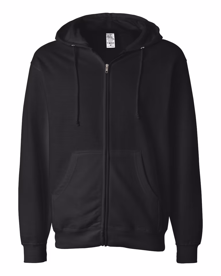 Unisex Midweight Full-Zip Hoodie in Black — front